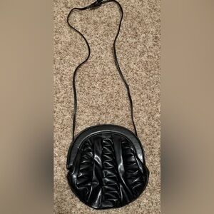 Maurices Black Faux Leather Magnet Circular Rouch Pleat Shoulder Strap Purse